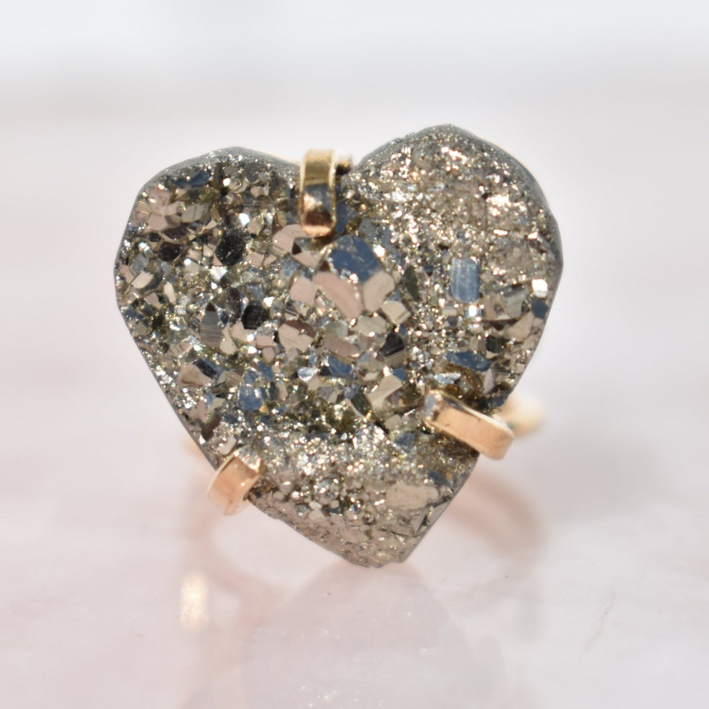 Pyrite Heart Double-Band Gold Ring