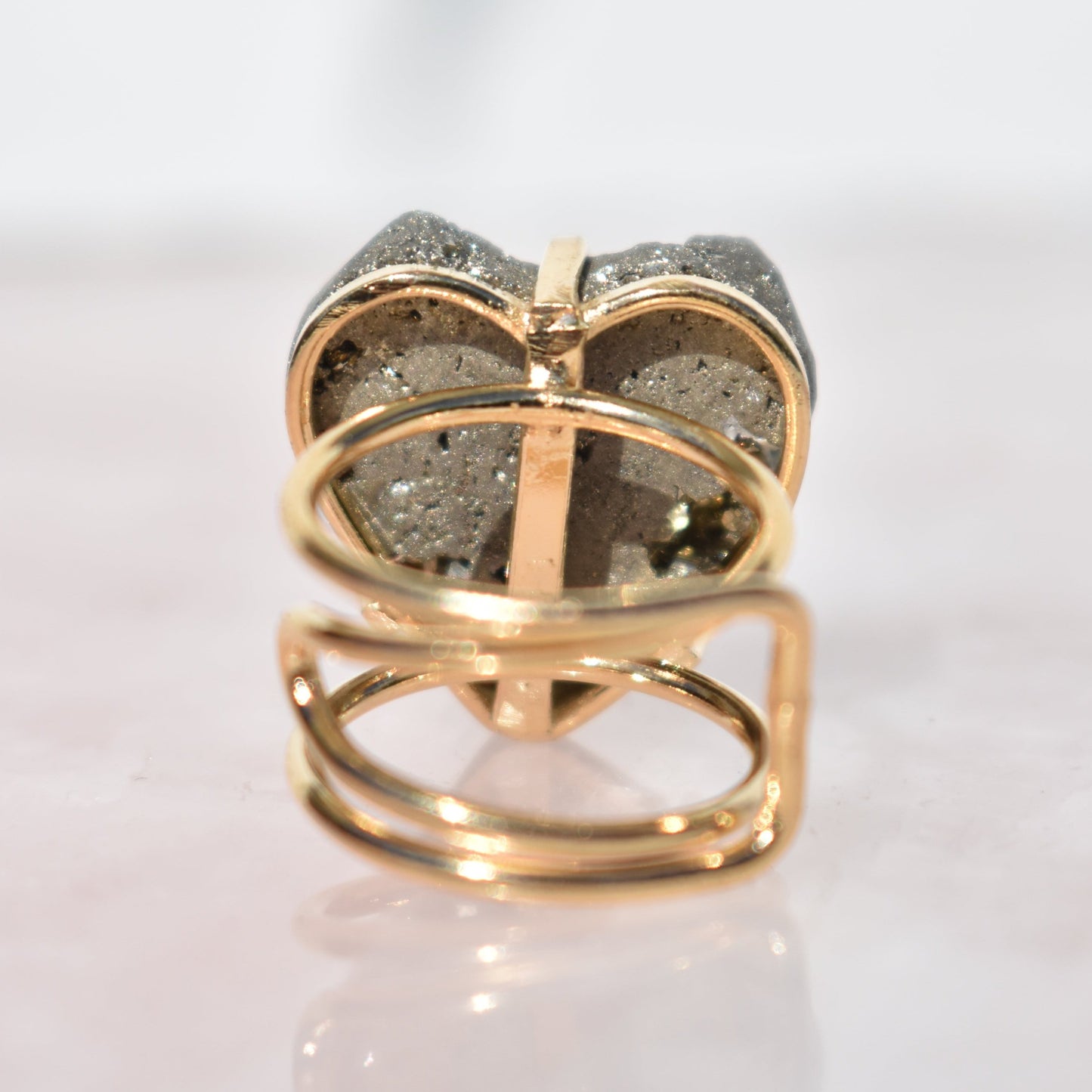 Pyrite Heart Double-Band Gold Ring