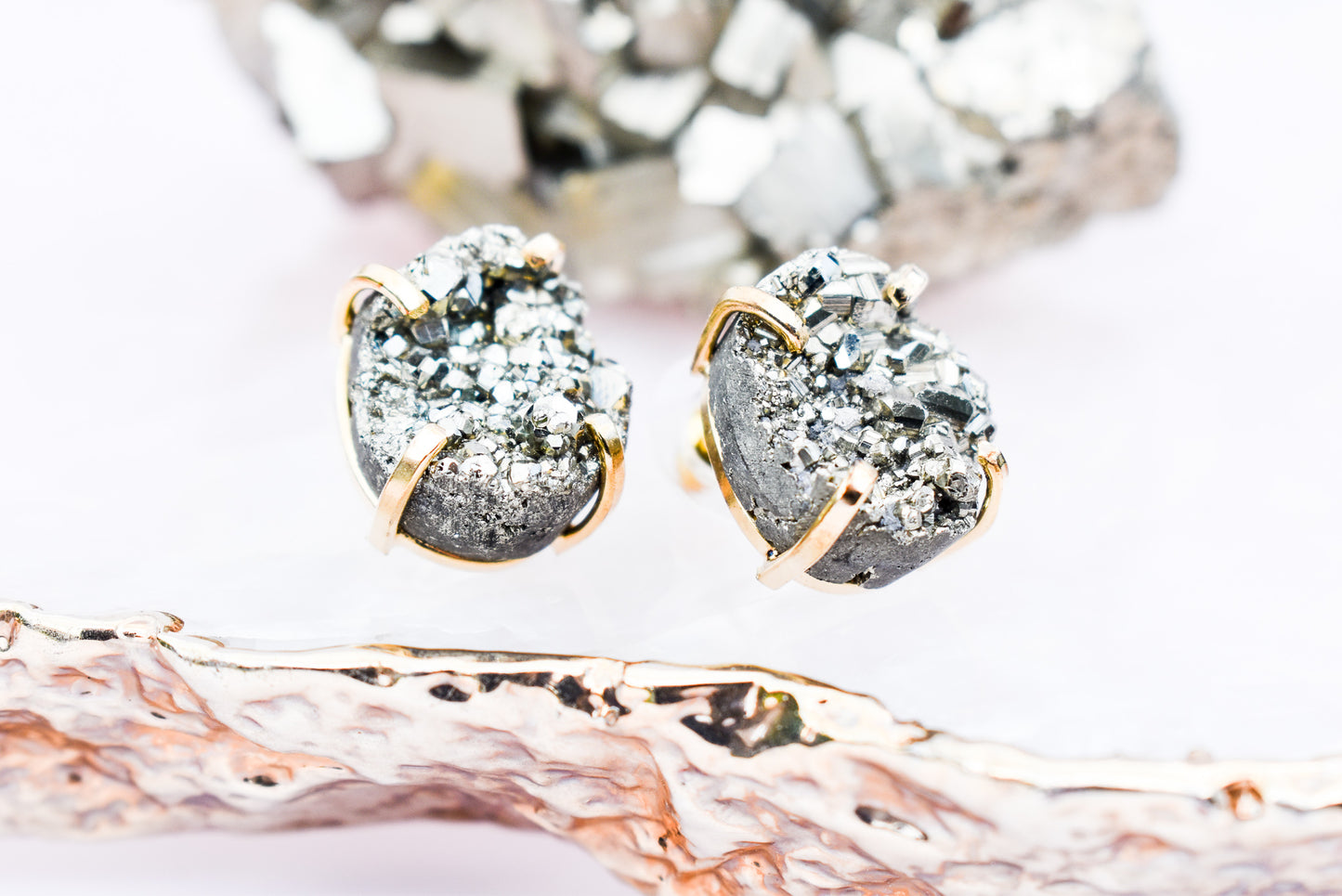 Pyrite Round Gold Earrings