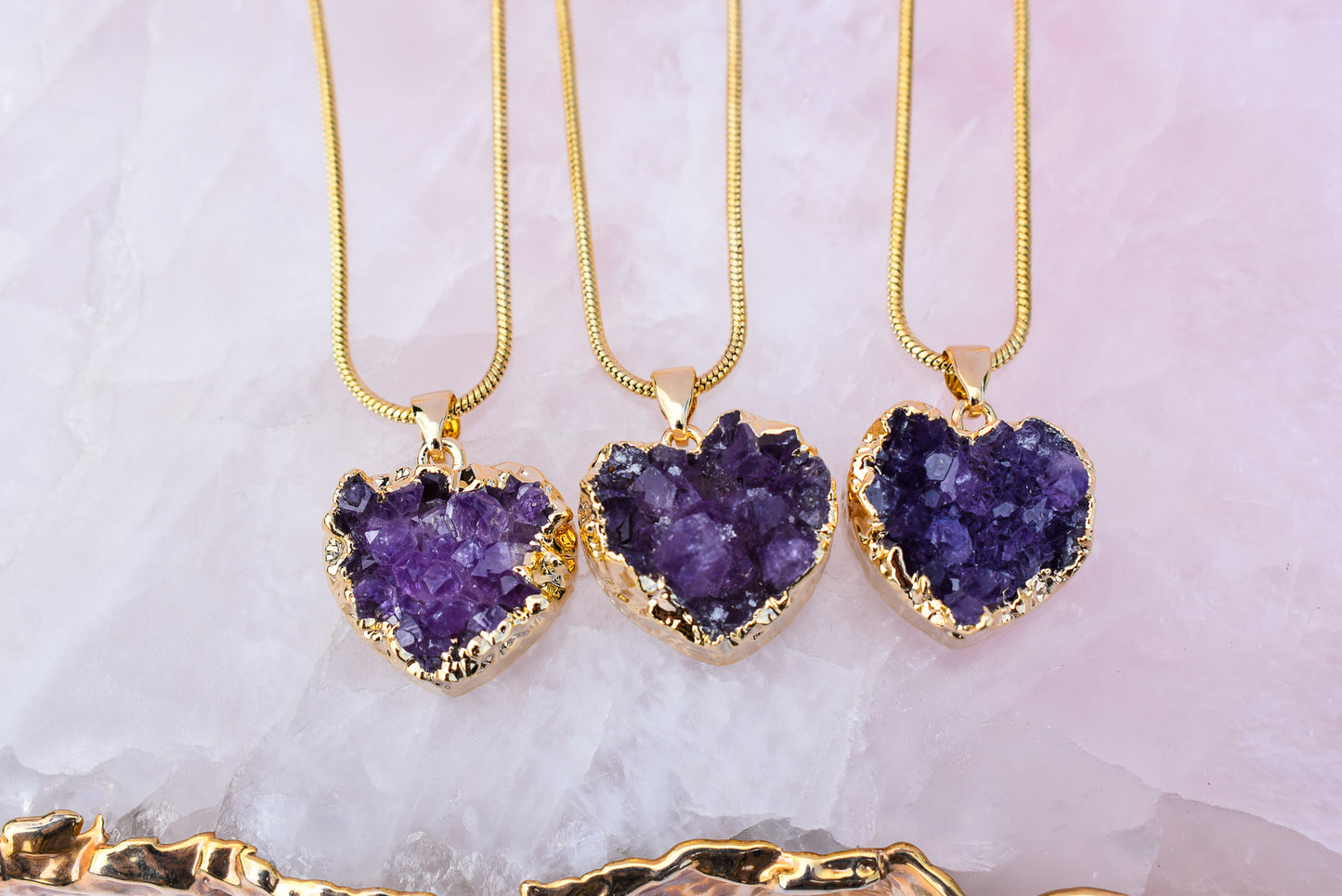 Amethyst Heart Gold Necklace