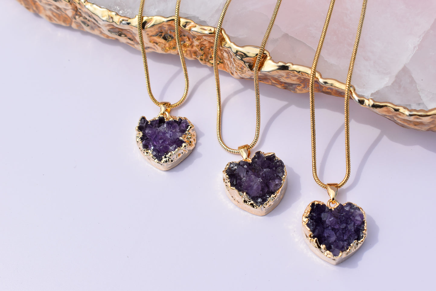 Amethyst Heart Gold Necklace