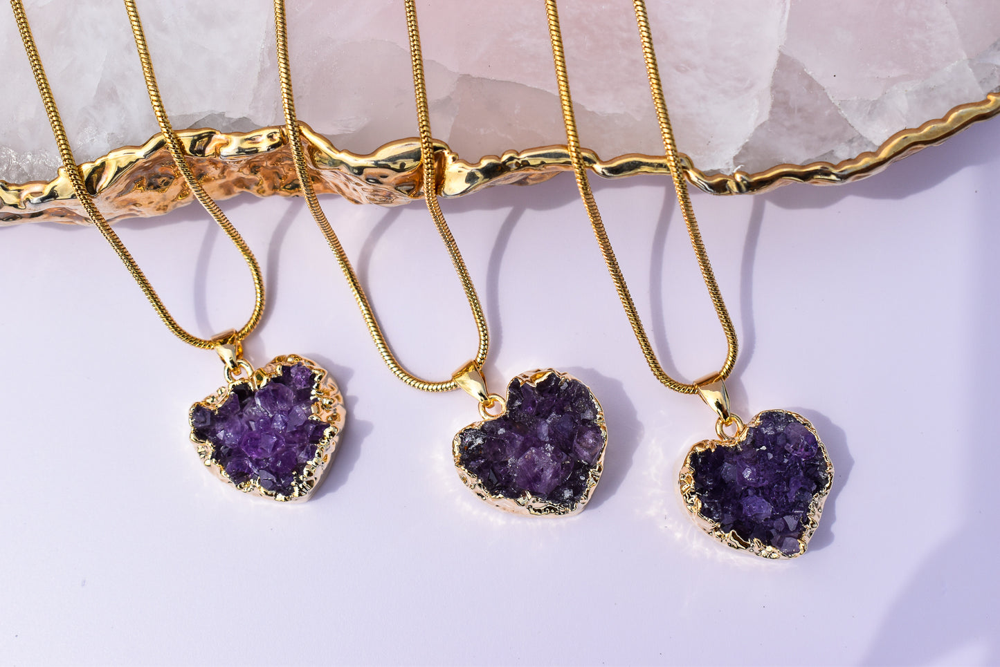 Amethyst Heart Gold Necklace